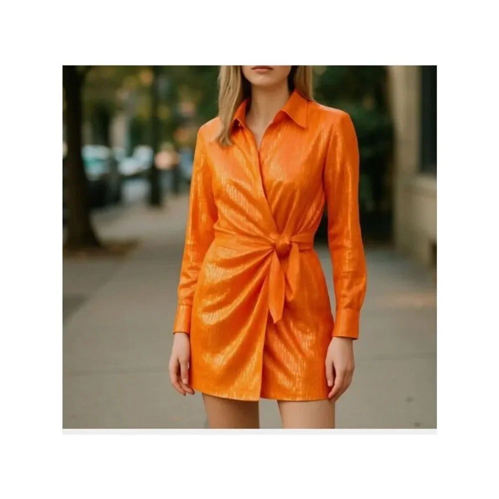 House Of Harlow 1960 Womens Wrap Dress Size S Orange Sequin Mini Cocktail NWT